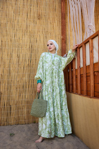 Bulut Desen Elbise Yeşil