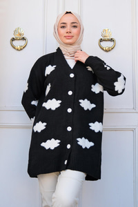 Bulut Desen Triko Hırka Siyah