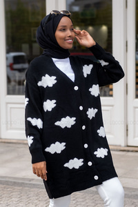 Uygun Fiyatlı BULUT DESEN TRIKO HIRKA SIYAH | Loccomoda.com 