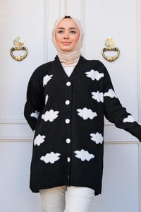 Bulut Desen Triko Hırka Siyah