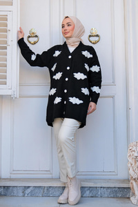 Bulut Desen Triko Hırka Siyah