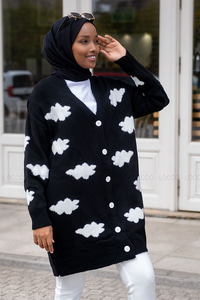 Uygun Fiyatlı BULUT DESEN TRIKO HIRKA SIYAH | Loccomoda.com 