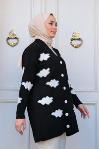 Bulut Desen Triko Hırka Siyah