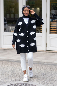 Uygun Fiyatlı BULUT DESEN TRIKO HIRKA SIYAH | Loccomoda.com 