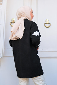 Bulut Desen Triko Hırka Siyah