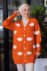 Uygun Fiyatlı BULUT DESEN TRIKO HIRKA TURUNCU | Loccomoda.com 