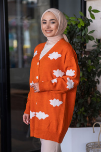 Uygun Fiyatlı BULUT DESEN TRIKO HIRKA TURUNCU | Loccomoda.com 