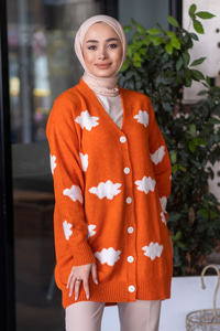 Uygun Fiyatlı BULUT DESEN TRIKO HIRKA TURUNCU | Loccomoda.com 