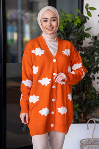 Uygun Fiyatlı BULUT DESEN TRIKO HIRKA TURUNCU | Loccomoda.com 