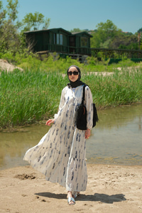 Bulut Desenli Elbise Gri