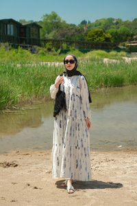 Bulut Desenli Elbise Gri