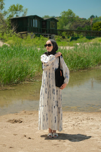 Bulut Desenli Elbise Gri