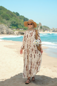 Bulut Desenli Elbise Kahverengi