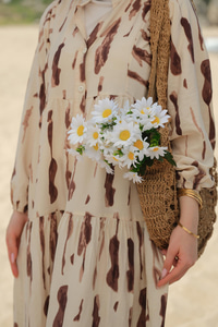 Bulut Desenli Elbise Kahverengi