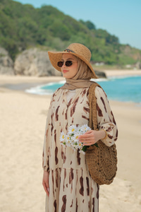 Bulut Desenli Elbise Kahverengi