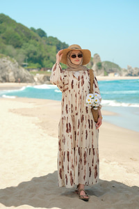 Bulut Desenli Elbise Kahverengi