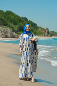 Bulut Desenli Elbise Mavi