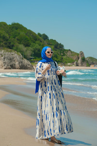 Bulut Desenli Elbise Mavi