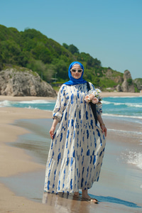 Bulut Desenli Elbise Mavi