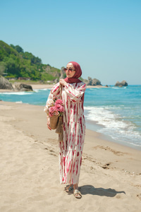 Bulut Desenli Elbise Mürdüm