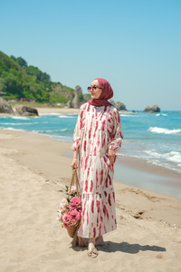 Bulut Desenli Elbise Mürdüm