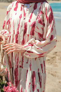 Bulut Desenli Elbise Mürdüm