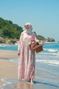 Bulut Desenli Elbise Pembe