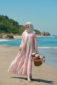 Bulut Desenli Elbise Pembe