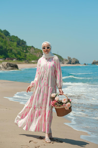 Bulut Desenli Elbise Pembe