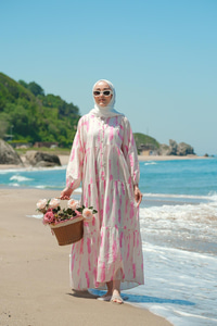 Bulut Desenli Elbise Pembe