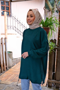 BURUMCUK DETAYLI ARMALI TUNIK ZUMRUT YESIL