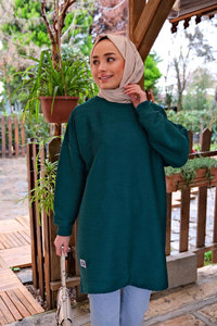 BURUMCUK DETAYLI ARMALI TUNIK ZUMRUT YESIL