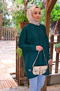 BURUMCUK DETAYLI ARMALI TUNIK ZUMRUT YESIL