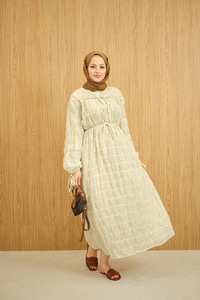 Büzgü Detay Bağcıklı Elbise Su Yeşil