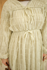 Büzgü Detay Bağcıklı Elbise Su Yeşil