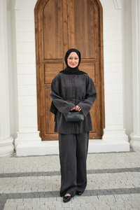 Büzgü Detay Bel Bağlamalı Takım Antrasit