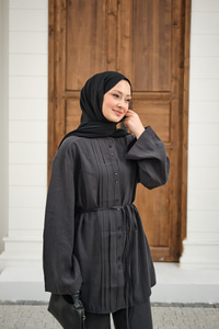 Büzgü Detay Bel Bağlamalı Takım Antrasit