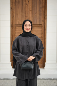 Büzgü Detay Bel Bağlamalı Takım Antrasit