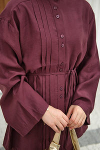 Büzgü Detay Bel Bağlamalı Takım Bordo