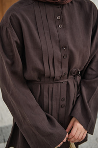 Büzgü Detay Bel Bağlamalı Takım Kahverengi