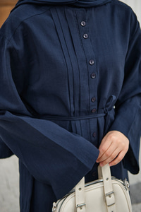 Büzgü Detay Bel Bağlamalı Takım Lacivert