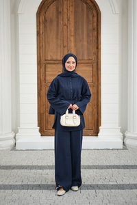 Büzgü Detay Bel Bağlamalı Takım Lacivert