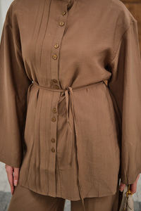 Büzgü Detay Bel Bağlamalı Takım Vizon