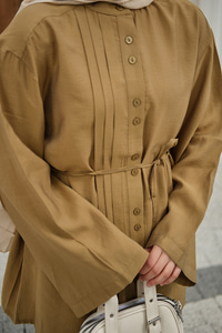 Büzgü Detay Bel Bağlamalı Takım Yağ Yeşil