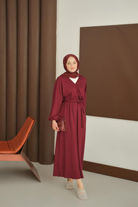 Büzgü Detay Elbise Bordo