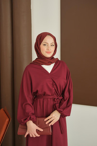 Büzgü Detay Elbise Bordo