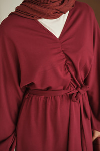 Büzgü Detay Elbise Bordo
