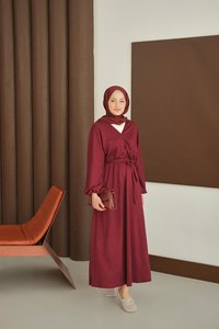 Büzgü Detay Elbise Bordo