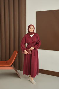 Büzgü Detay Elbise Bordo