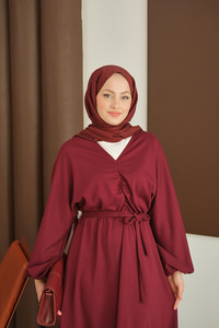 Büzgü Detay Elbise Bordo